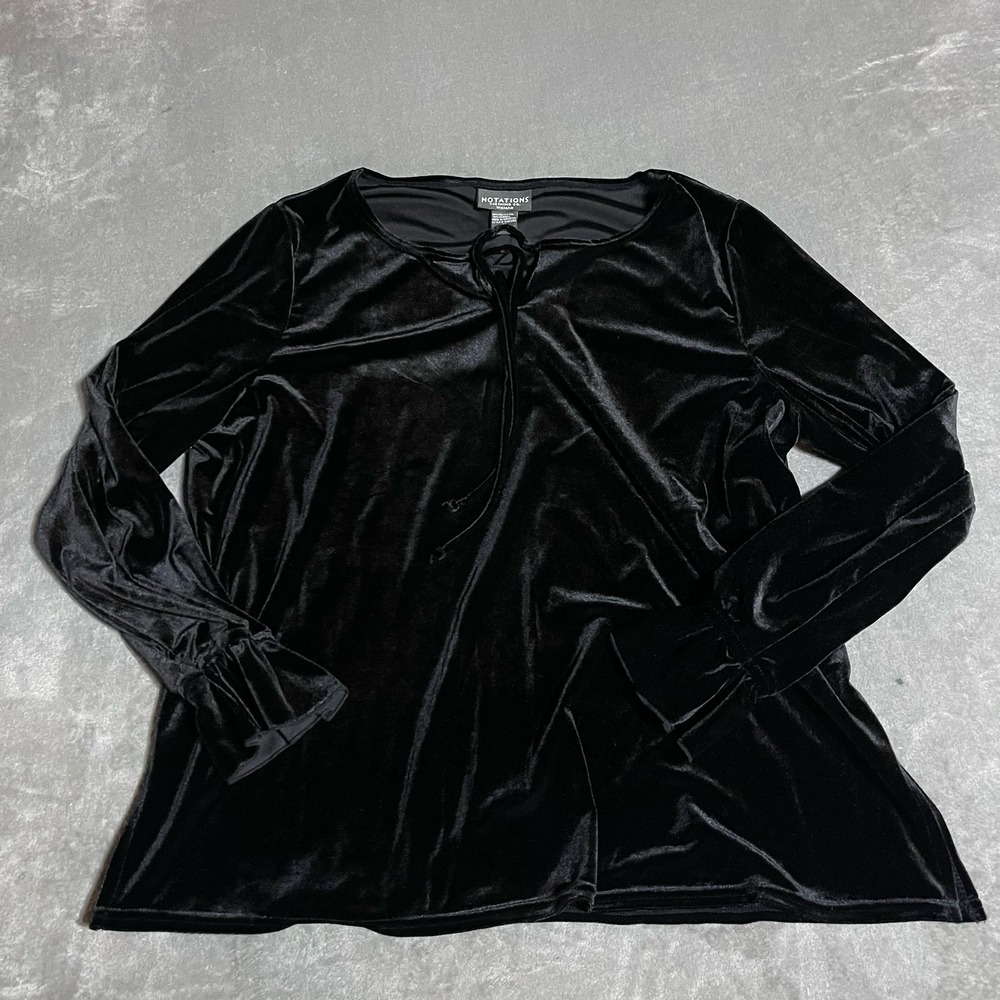 Vintage Notations Top Womens 1X Black‎ Velvet Long Sleeve Vamp Whimsigoth Boho